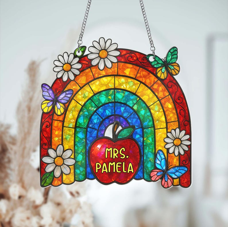 Teacher Rainbow Acrylic Suncatcher, Teacher Appreciation Gift Back To School, Teacher Gift, Classroom Window Decor, Teacher Window Hanging