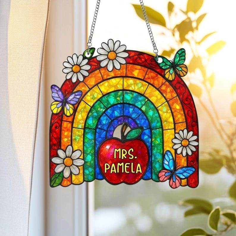 Teacher Rainbow Acrylic Suncatcher, Teacher Appreciation Gift Back To School, Teacher Gift, Classroom Window Decor, Teacher Window Hanging