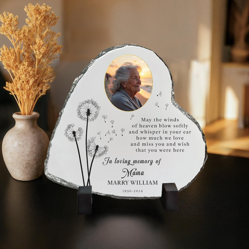 In Loving Memory Mama Rock Slate, Personalized Mother Memorial Keepsake, Mom Photo Memorial Gift, Heaven Quote Remembrance Plaque