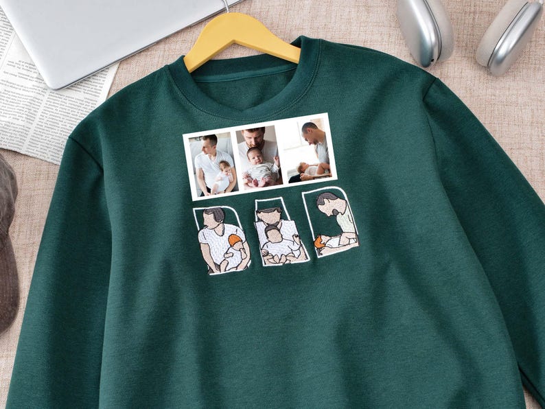 Custom Portrait Sweatshirt,Embroidered Dad Hoodie with Kid Portrait,Father Portrait Hoodie from Your Photo,Father's Day Gift,PAPA Hoodies