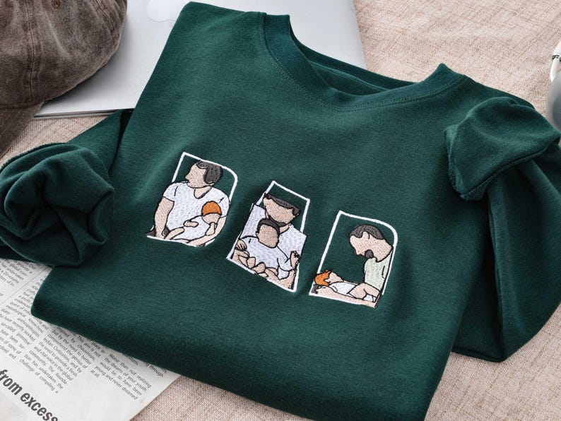 Custom Portrait Sweatshirt,Embroidered Dad Hoodie with Kid Portrait,Father Portrait Hoodie from Your Photo,Father's Day Gift,PAPA Hoodies