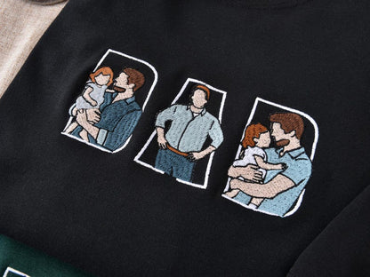 Custom Portrait Sweatshirt,Embroidered Dad Hoodie with Kid Portrait,Father Portrait Hoodie from Your Photo,Father's Day Gift,PAPA Hoodies