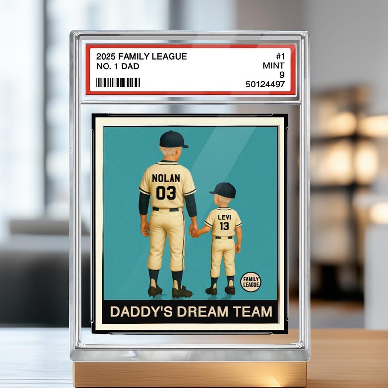 Custom Baseball No. 1 Dad Grandpa Man & Kids Trading Card Style Personalized Acrylic Block Plaque Father's Day Gift for Baseball Lovers