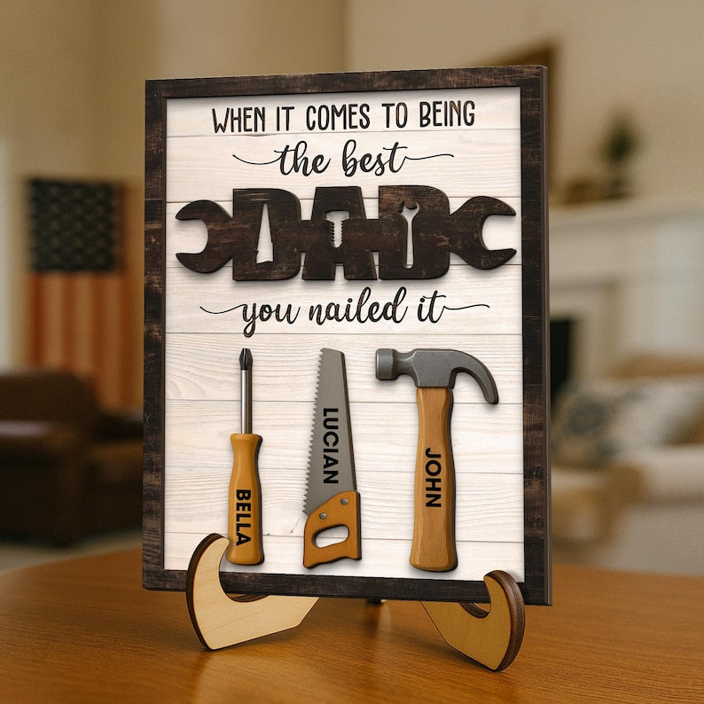 When It Become The Best Dad Mechanic Dad Personalized 2-Layered Wooden Plaque, Custom Names Sign, Father's Day Gift, Gifts for Mechanic Dad