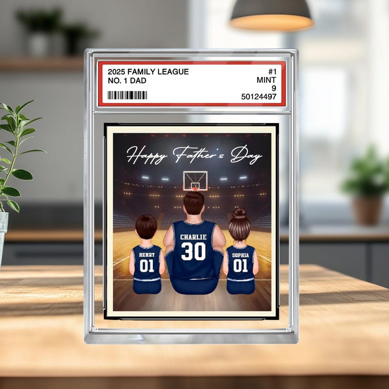 Basketball No. 1 Dad Personalized Trading Card Acrylic Block Plaque, Custom Father's Day Gift from Kid, Sport Dad Keepsake, Dad & KidS Decor