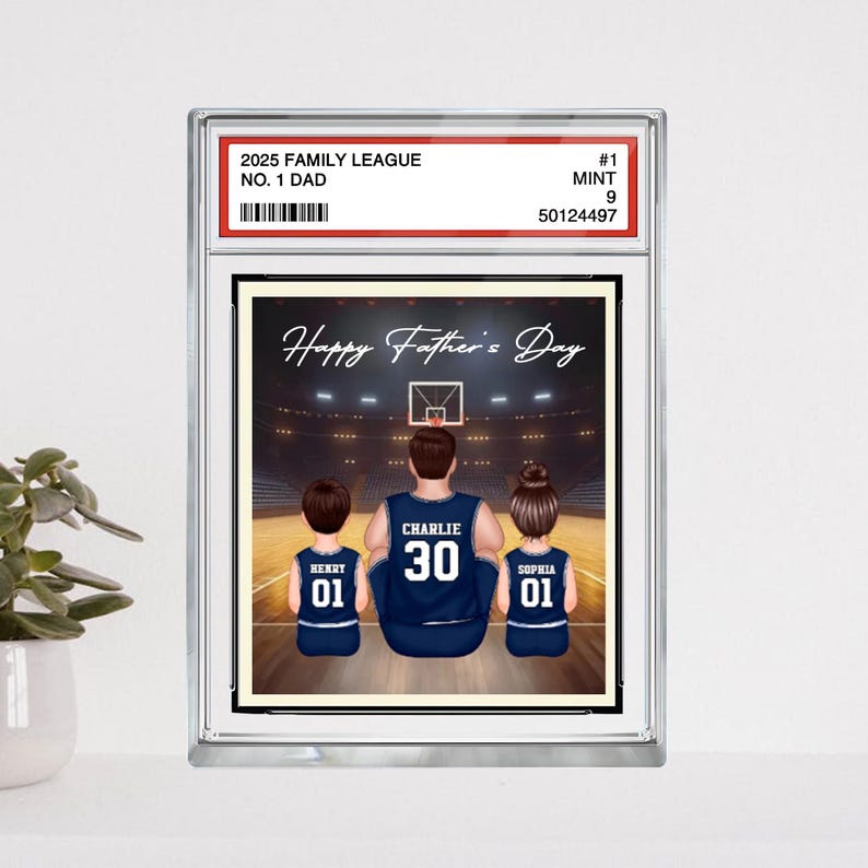 Basketball No. 1 Dad Personalized Trading Card Acrylic Block Plaque, Custom Father's Day Gift from Kid, Sport Dad Keepsake, Dad & KidS Decor