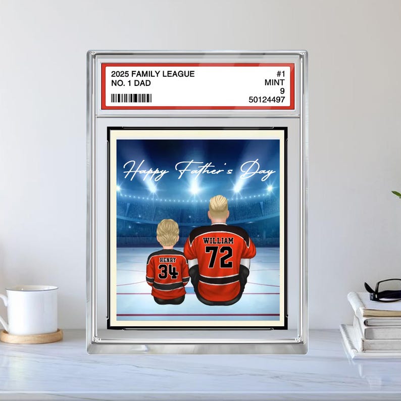 Hockey No. 1 Dad Personalized Trading Card Acrylic Block Plaque, Father's Day Gift For Hockey Lover, Hockey Player, Gift For Hockey Husband