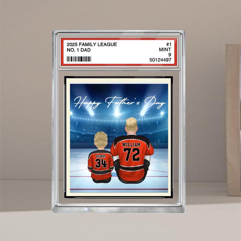 Hockey No. 1 Dad Personalized Trading Card Acrylic Block Plaque, Father's Day Gift For Hockey Lover, Hockey Player, Gift For Hockey Husband