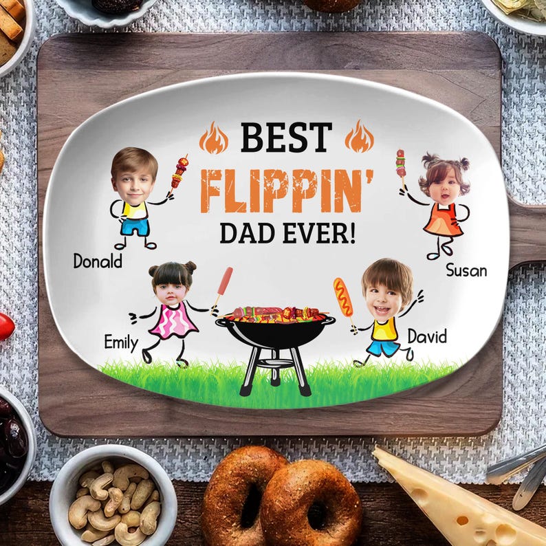 Custom Dad s Grill Plate With Kids Names & Face, Custom Daddy s Grilling Plate, Father's Day Gifts, BBQ Plate For Dad, Dad Gift From Kids