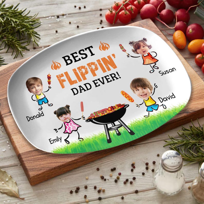 Custom Dad s Grill Plate With Kids Names & Face, Custom Daddy s Grilling Plate, Father's Day Gifts, BBQ Plate For Dad, Dad Gift From Kids