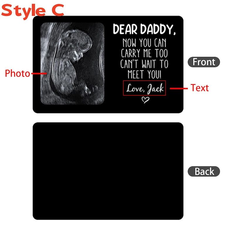 Custom Metal Ultrasound Picture Wallet Card,Perfect for New Baby Sonogram,Pregnancy Keepsake,new Dad,Baby Shower Present,Father's Day Gift