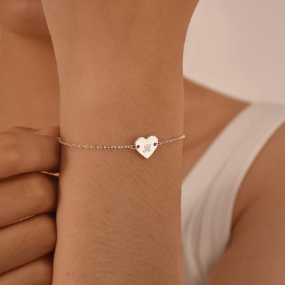 Custom Name Heart Bracelet,Engraved Heart Bracelet,Heart Charm Bracelet,Custom Date Jewelry, Handmade Initial Charm,Birthday Gift for Her