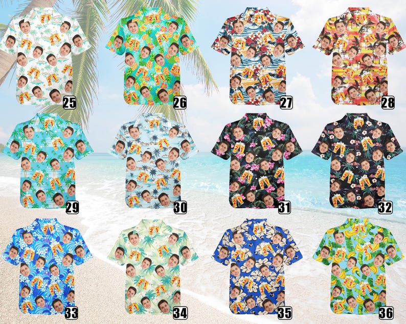 Custom Name Age Beer Birthday Shirt: Funny Face Hawaiian Shirt, 21st/30th/40th Birth Gift