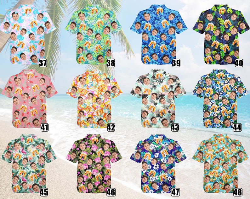 Custom Name Age Beer Birthday Shirt: Funny Face Hawaiian Shirt, 21st/30th/40th Birth Gift