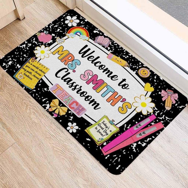 Personalized Teacher Name Doormat, Classroom Decoration, School Supply Gift for Teacher, Teacher Appreciation Gift, Teacher Week Gift