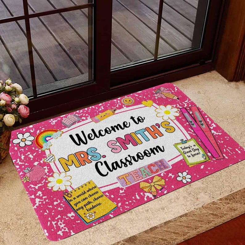 Personalized Teacher Name Doormat, Classroom Decoration, School Supply Gift for Teacher, Teacher Appreciation Gift, Teacher Week Gift