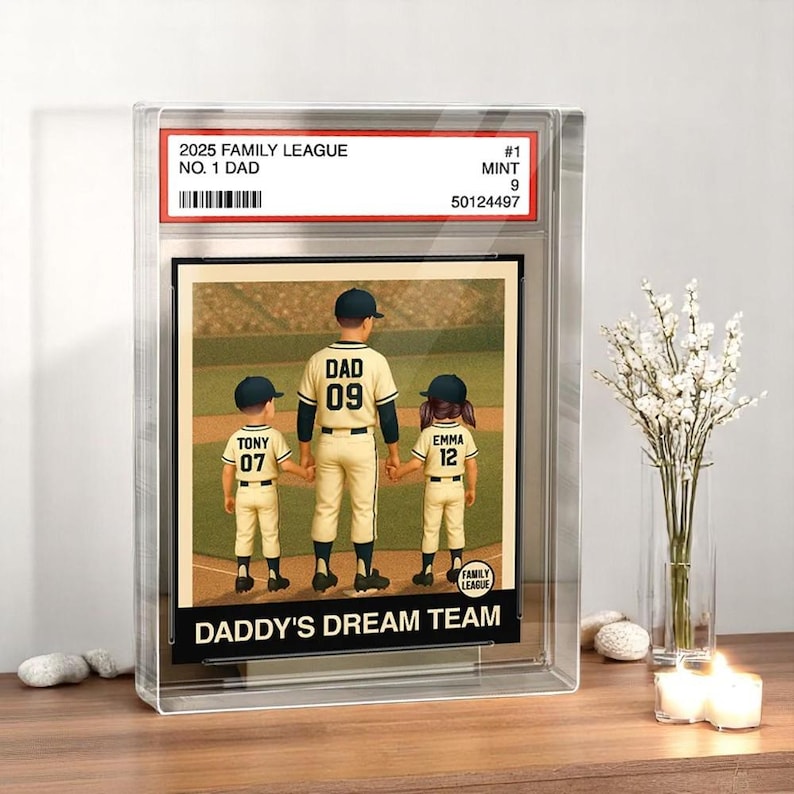 2D Custom Baseball Dad & Kids Card, No.1 Dad Acrylic Plaque, Personalized Father's Day Gift, Trading Card Style Display, Gift for Husband