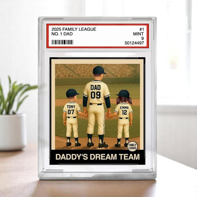 2D Custom Baseball Dad & Kids Card, No.1 Dad Acrylic Plaque, Personalized Father's Day Gift, Trading Card Style Display, Gift for Husband
