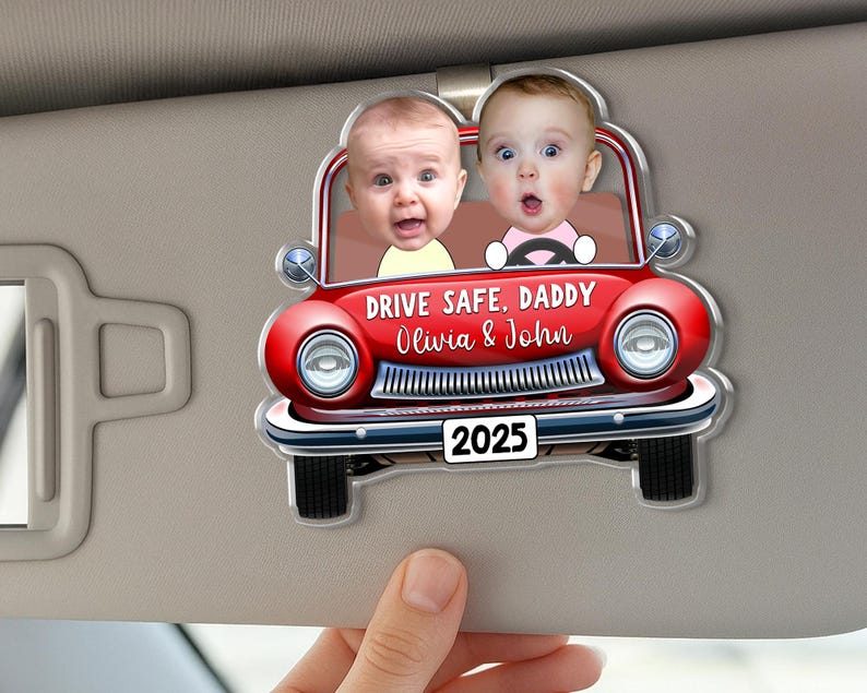 Custom Photo Car Visor Clip, Drive Safe Daddy Gift, Vintage Car Baby Face Visor Clip, Dad Christmas Gift, Dad Birthday Gift, New Dad Gift