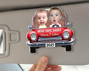 Funny Father's Day Gift, Custom Photo Dad Car Visor Clip, Drive Safe Daddy Gift, Vintage Car Baby Face Visor Clip, Kid Face Toy Car, New Dad