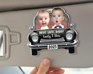 Funny Father's Day Gift, Custom Photo Dad Car Visor Clip, Drive Safe Daddy Gift, Vintage Car Baby Face Visor Clip, Kid Face Toy Car, New Dad