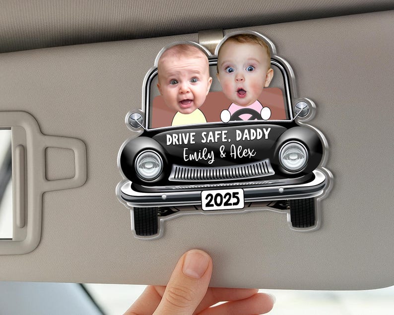 Custom Photo Car Visor Clip, Drive Safe Daddy Gift, Vintage Car Baby Face Visor Clip, Dad Christmas Gift, Dad Birthday Gift, New Dad Gift