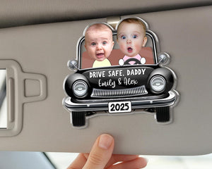 Custom Photo Car Visor Clip, Drive Safe Daddy Gift, Vintage Car Baby Face Visor Clip, Dad Christmas Gift, Dad Birthday Gift, New Dad Gift