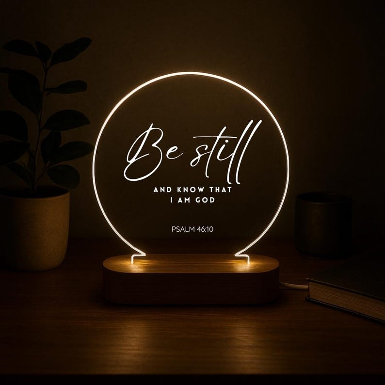 Custom Bible Verse Night Light Personalized Christian LED Lamp Religious Gift for Her, Faith Decor, Scripture Light with Wooden Base