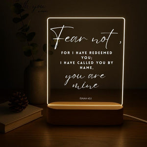 Custom Bible Verse Night Light Personalized Christian LED Lamp Religious Gift for Her, Faith Decor, Scripture Light with Wooden Base