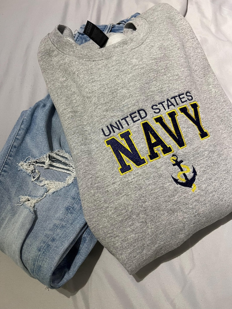Embroidered US Navy Sweatshirt with Anchor Military Pride Pullover Navy Veteran Gift Patriotic Crewneck Unisex Armed Forces Sweater il_794xN.6900989610_r6zg.jpg