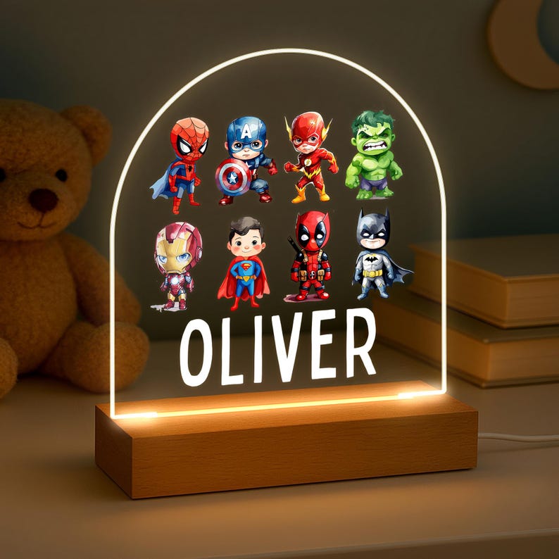 Personalised LED Superhero Lamp, Kids Night Light Gift, Kids Hero Light, Baby Boy Light, Birthday Gifts for Kids, Kids Bedroom Nursery Light