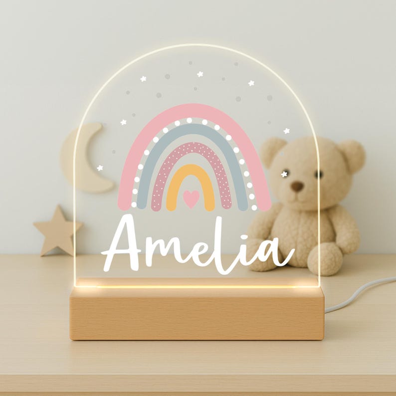 Personalised LED Nursery Lamp, Kids Night Light Gift, Rainbow Light, Baby Girl Light, Birthday Gifts for Kids, Kids Bedroom Nursery Light