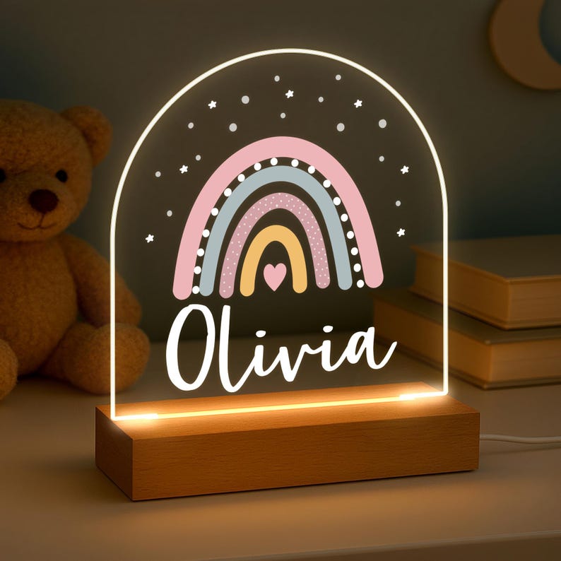 Personalised LED Nursery Lamp, Kids Night Light Gift, Rainbow Light, Baby Girl Light, Birthday Gifts for Kids, Kids Bedroom Nursery Light