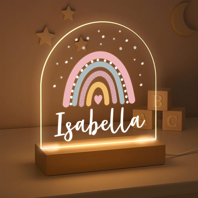 Personalised LED Nursery Lamp, Kids Night Light Gift, Rainbow Light, Baby Girl Light, Birthday Gifts for Kids, Kids Bedroom Nursery Light