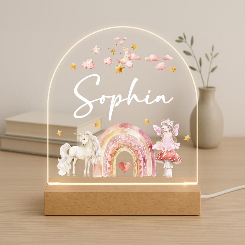 Personalised LED Nursery Light, Kids Night Light Gift, Fairy Rainbow Light, Baby Girl Light, Birthday Gifts for Kids, Kids Bedroom Light