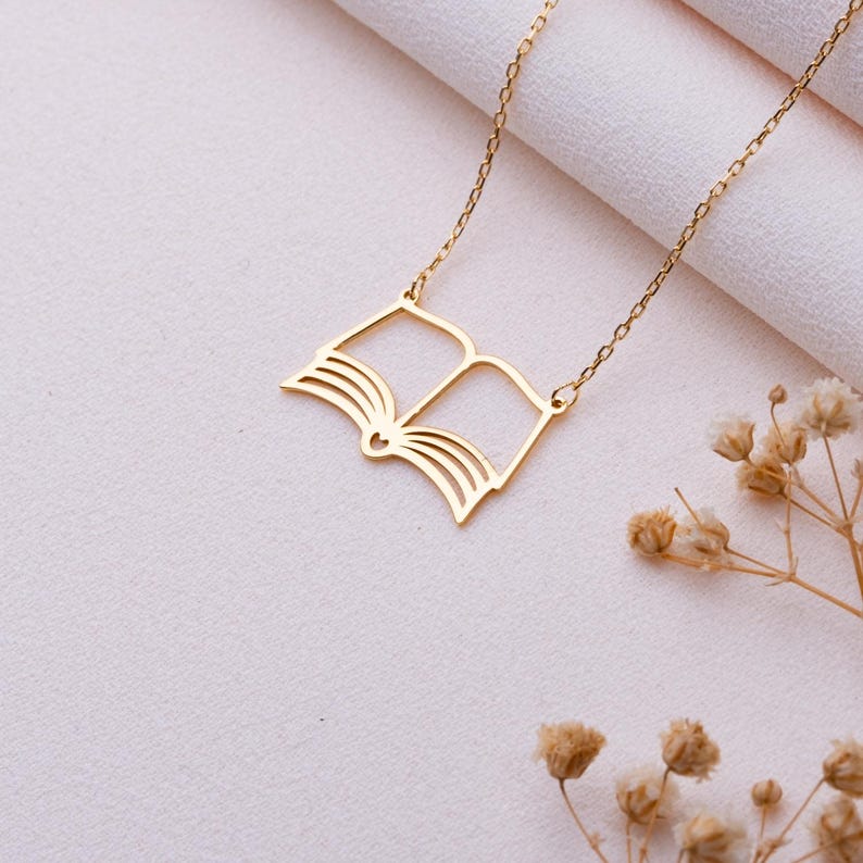 Custom Book Necklace - Mini Book Charm Necklace, Silver Book Lover Necklace, Personalized Jewelry, Gift for Her, Graduation, Teacher Gift