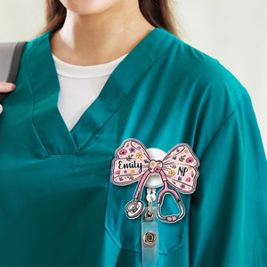 Custom Nurse Badge Reel, Faux Glitter Pink Bow Badge Reel, RN Badge Reel, Gift For Nurse, Stethoscope Badge Reel, Doctor Gift, Medical Gift