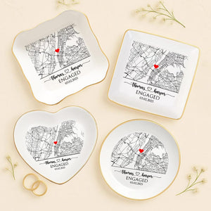 Custom Map Engaged Trinket Dish, Engagement Keepsake, Location Engagement Gifts For Couple Unique, Gifts For Newly Engaged Ring Holder
