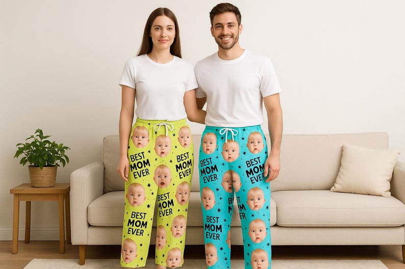 Customized Photo Pajamas for Mom and Dad, Matching Family Pjs, Baby Face Pajamas, Custom Face Pajamas, Gift for Her/him, Couple Face Pajamas