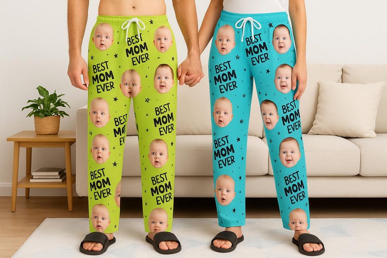 Customized Photo Pajamas for Mom and Dad, Matching Family Pjs, Baby Face Pajamas, Custom Face Pajamas, Gift for Her/him, Couple Face Pajamas