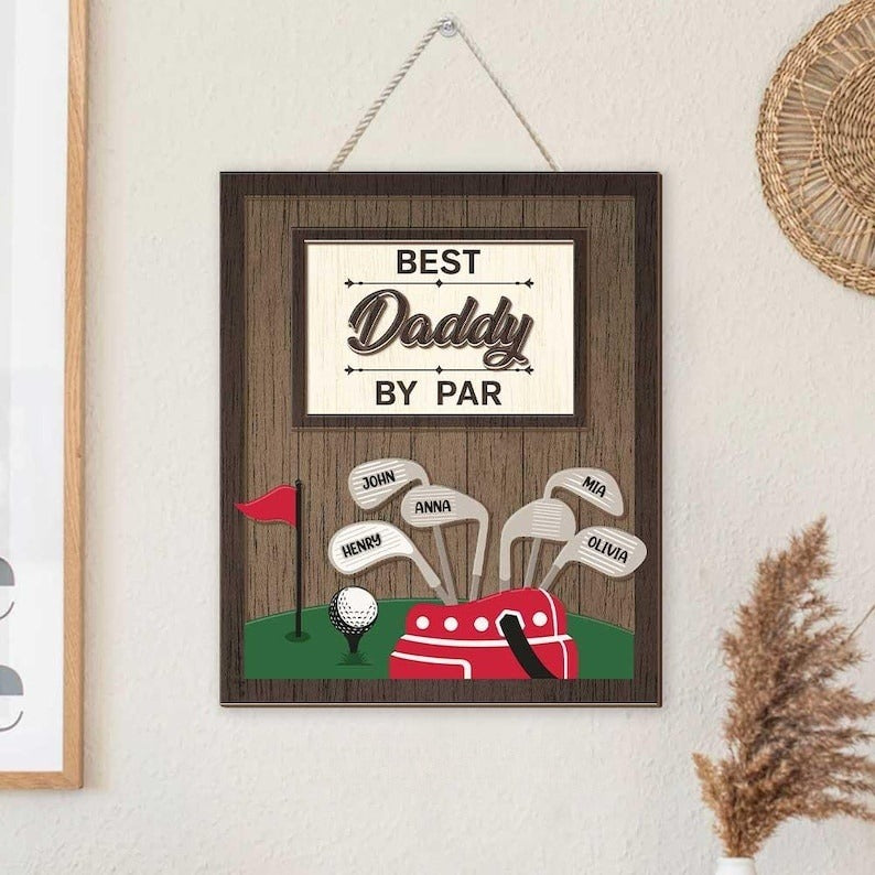 Father's Day Gift, Custom Best Grandpa by Par Wood Sign, Gift For Father, Best Dad By Par Sign, Golfer Gift, Wood Golf Sign with Kids Name