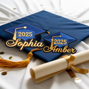 Custom Name With Hat Graduation Embroidered Iron On Cap Patch, Grad 2025, Sew on, Velcro Embroidered Contoured Patch, Gift For Grad