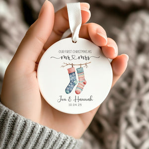 First Christmas Married Ornament, Customized Our First Christmas As Mr And Mrs Christmas Ornament, Personalized Wedding Gift, Newlywed 2025