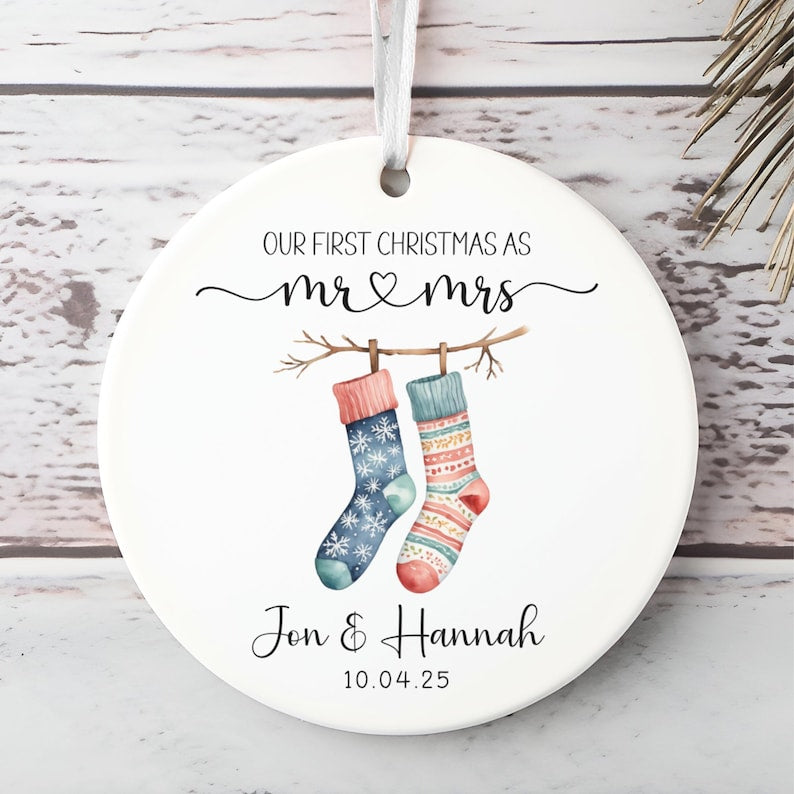 First Christmas Married Ornament, Customized Our First Christmas As Mr And Mrs Christmas Ornament, Personalized Wedding Gift, Newlywed 2025