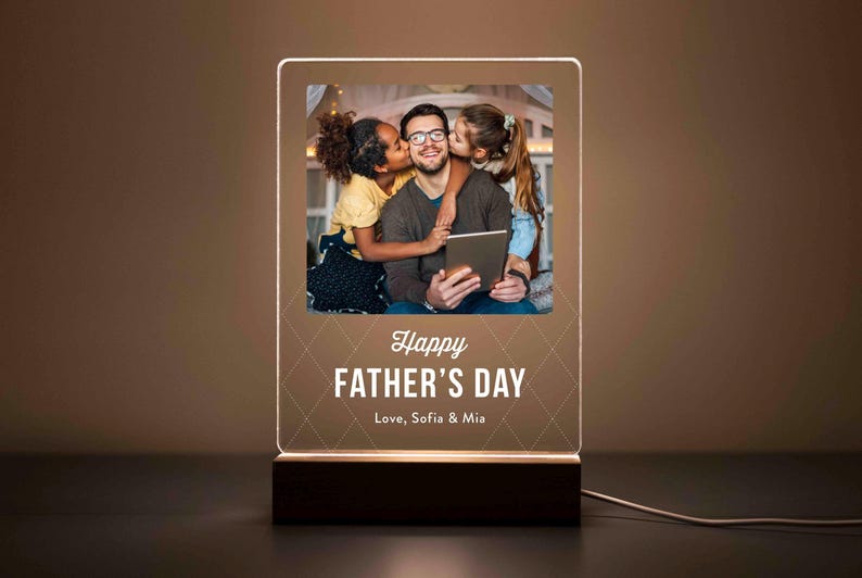 Personalized Father s Day LED Photo Plaque Custom Gift for Dad from Kids, Baby, or Family First Father s Day Keepsake