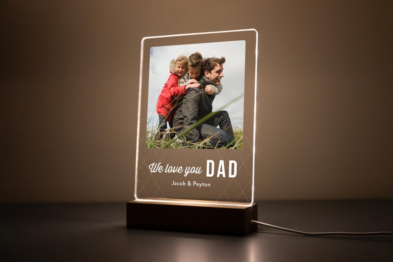Personalized Father s Day LED Photo Plaque Custom Gift for Dad from Kids, Baby, or Family First Father s Day Keepsake