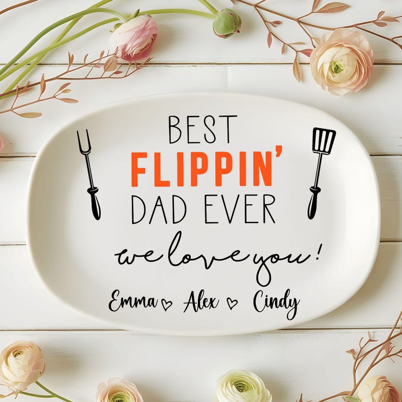 Best Flippin' Dad Ever Personalized Grilling Plate, Grilling Plate for Dad, Father Platter, Daddy Platter Gifts, Father's Day Gifts