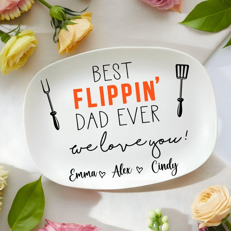 Best Flippin' Dad Ever Personalized Grilling Plate, Grilling Plate for Dad, Father Platter, Daddy Platter Gifts, Father's Day Gifts