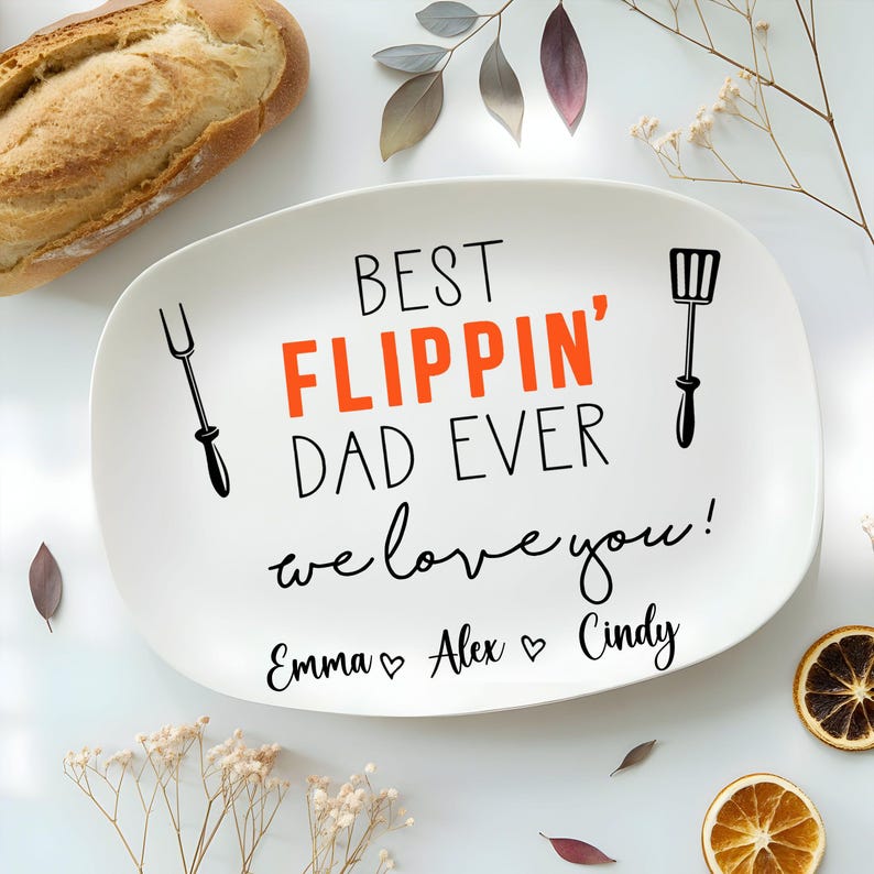 Best Flippin' Dad Ever Personalized Grilling Plate, Grilling Plate for Dad, Father Platter, Daddy Platter Gifts, Father's Day Gifts