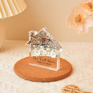 Personalized Housewarming Gift, Custom Home Map, First Home Gift, Location Housewarming Gift, Moving Present, House Shape Plaque Block Gift